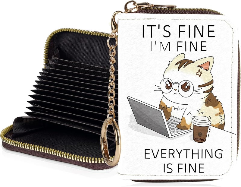 Luoycxy Credit Card Holder for Women,Small Rfid Wallet with Keychain Zipper,Cute PU Leather Card Case Wallet，Accordion Credit Card Wallets Gift,Angry Cat - Image 1